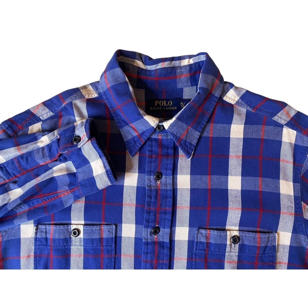 Polo Ralph Lauren Mens XL Flannel Plaid Long Sleeve Button Down Shirt Blue
